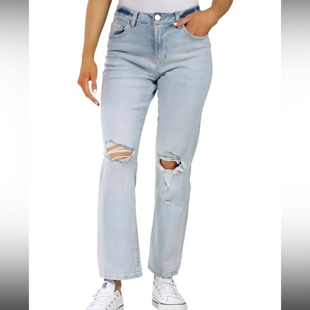 Indigo Rein Womens Juniors High Rise Cropped Wide Leg Jeans Blue